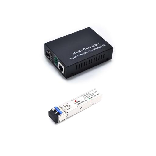Fiber Ethernet Media Converter + SFP 1.25G 20 km, 2 fiber, 1310